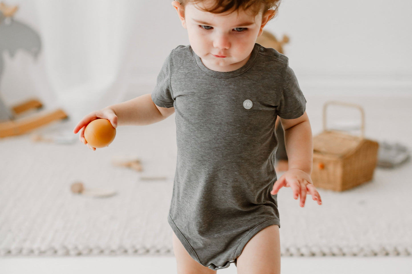 Basics Bamboo Cotton Short Sleeve Onesie - Charcoal - Nest Designs