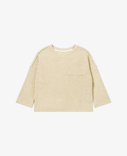 Raw Edge Waffle Knit Long Sleeve Top