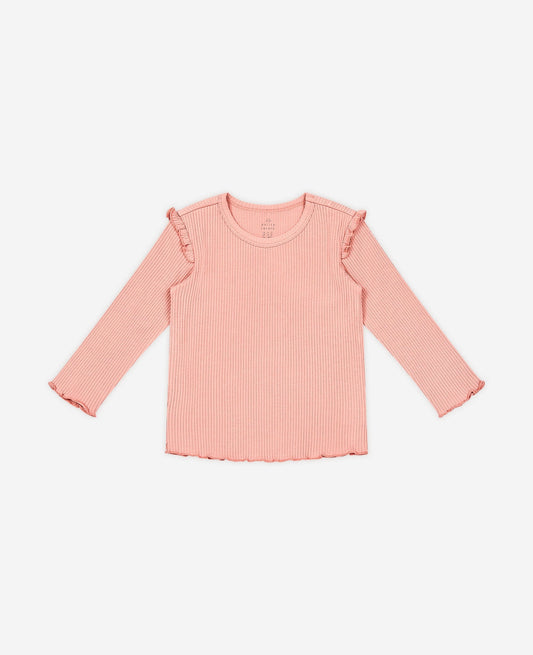 Ruffled Rib Knit Long Sleeve Top